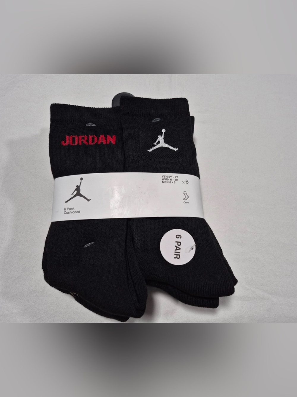 Air Jordan Basketball Cushioned Crew socks 6-Pack black with white red accents